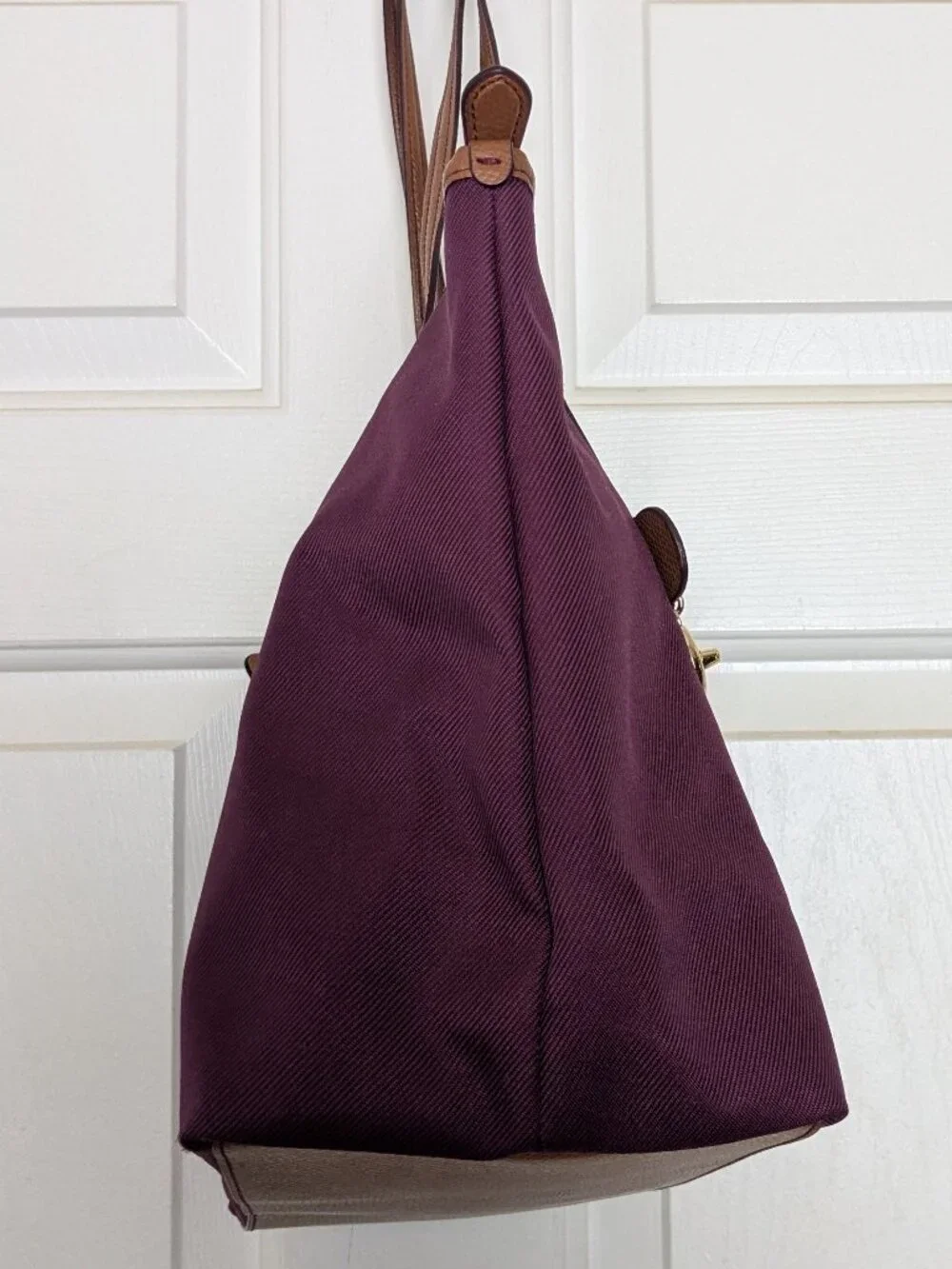 Coach Sawyer Plum Canvas & Leather Tote Bag Gold Hardware Charm Purple